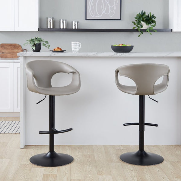 English Elm Contemporary Swivel Barstools with Grey PU Leather Seat and Black Metal Frame Set of 2 B202S02318