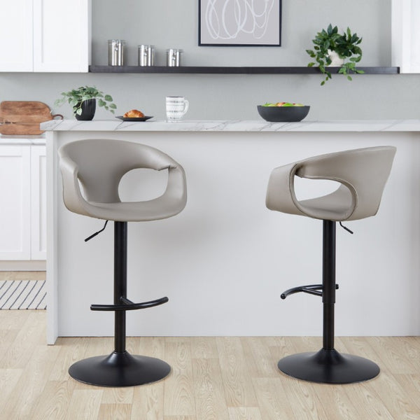 English Elm Contemporary Swivel Barstools with Grey PU Leather Seat and Black Metal Frame Set of 2 B202S02318