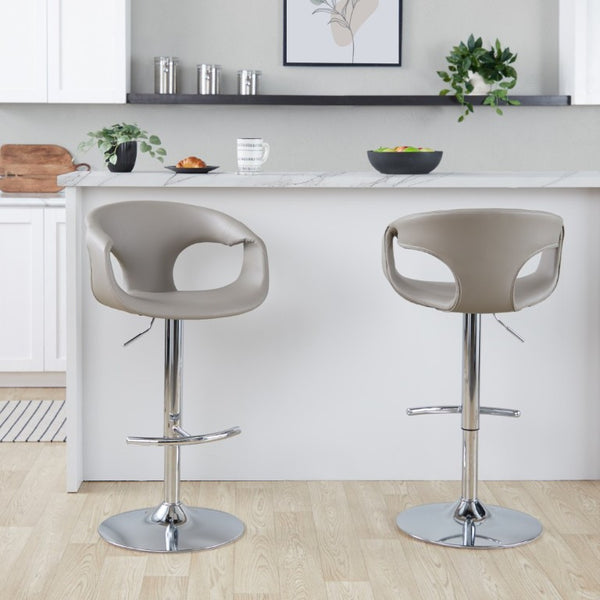 English Elm Contemporary Adjustable Swivel Barstools Faux Leather Cushioned Chrome Base Set of 2 B202S02319