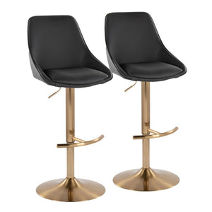 English Elm Contemporary Glam Adjustable Barstool Set Gold Metal Base Swivel Faux Leather Seat B202S02320