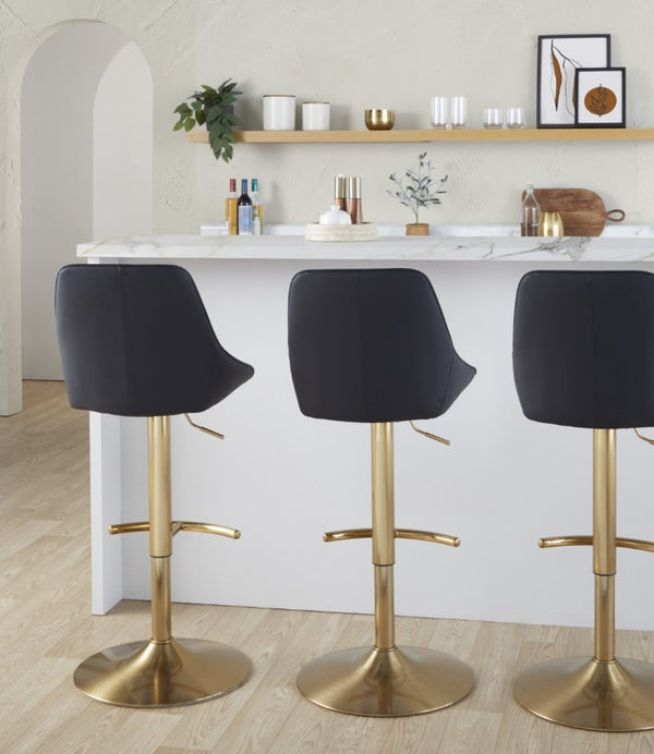 English Elm Contemporary Glam Adjustable Barstool Set Gold Metal Base Swivel Faux Leather Seat B202S02320
