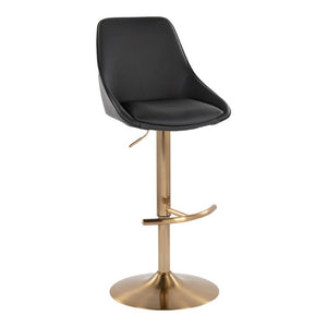 English Elm Contemporary Glam Adjustable Barstool Set Gold Metal Base Swivel Faux Leather Seat B202S02320