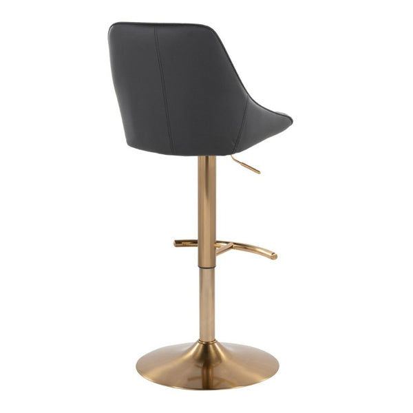 English Elm Contemporary Glam Adjustable Barstool Set Gold Metal Base Swivel Faux Leather Seat B202S02320