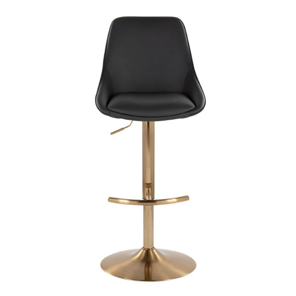 English Elm Contemporary Glam Adjustable Barstool Set Gold Metal Base Swivel Faux Leather Seat B202S02320
