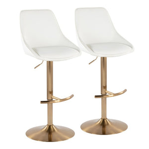 English Elm Contemporary Swivel Barstools with Gold Base and White Faux Leather Set of 2 White B202S02321