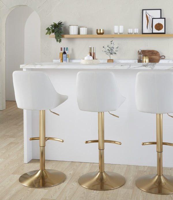 English Elm Contemporary Swivel Barstools with Gold Base and White Faux Leather Set of 2 White B202S02321