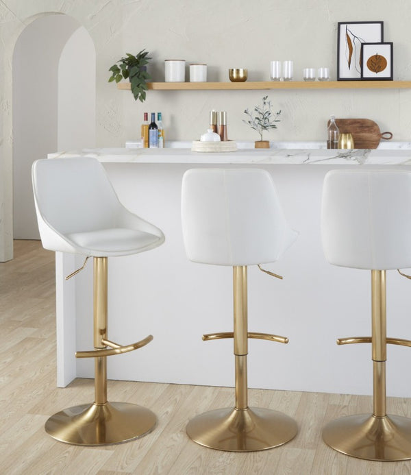 English Elm Contemporary Swivel Barstools with Gold Base and White Faux Leather Set of 2 White B202S02321