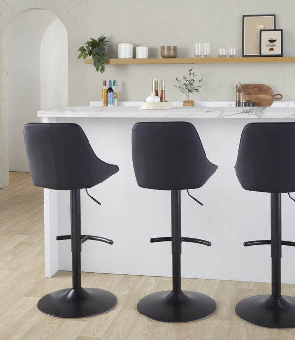 English Elm Contemporary Swivel Barstools with Gold Base and White Faux Leather Set of 2 Black - Black Metal B202S02322