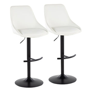 English Elm Contemporary Swivel Barstool Set of 2 White PU Faux Leather Adjustable Metal Frame Black B202S02323
