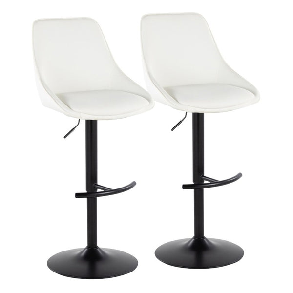 English Elm Contemporary Swivel Barstool Set of 2 White PU Faux Leather Adjustable Metal Frame Black B202S02323