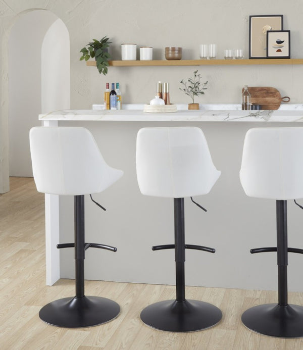 English Elm Contemporary Swivel Barstool Set of 2 White PU Faux Leather Adjustable Metal Frame Black B202S02323