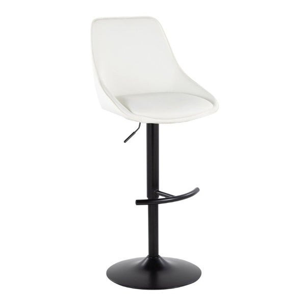 English Elm Contemporary Swivel Barstool Set of 2 White PU Faux Leather Adjustable Metal Frame Black B202S02323