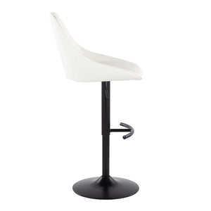 English Elm Contemporary Swivel Barstool Set of 2 White PU Faux Leather Adjustable Metal Frame Black B202S02323
