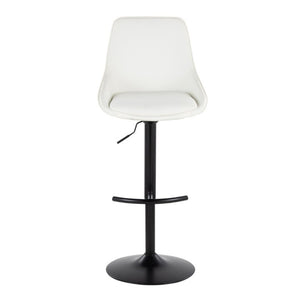 English Elm Contemporary Swivel Barstool Set of 2 White PU Faux Leather Adjustable Metal Frame Black B202S02323