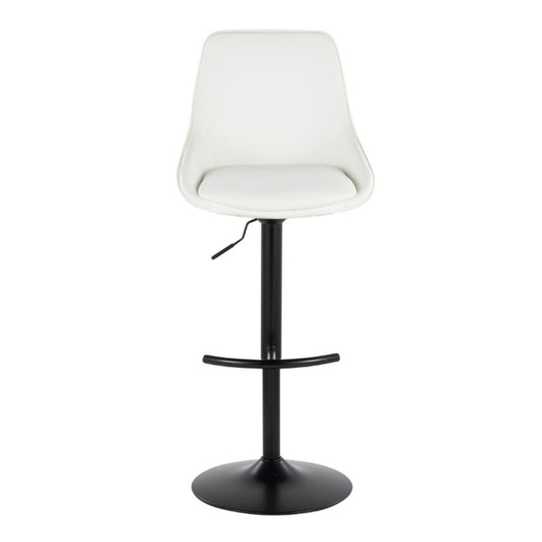 English Elm Contemporary Swivel Barstool Set of 2 White PU Faux Leather Adjustable Metal Frame Black B202S02323