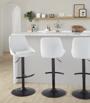 English Elm Contemporary Swivel Barstool Set of 2 White PU Faux Leather Adjustable Metal Frame Black B202S02323