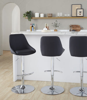 English Elm Contemporary Swivel Barstools with Gold Base and White Faux Leather Set of 2 Black - Chrome Metal B202S02324