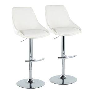English Elm Contemporary Swivel Barstool Set of 2 White PU Faux Leather Adjustable Metal Frame Chrome B202S02325