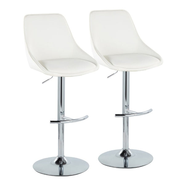 English Elm Contemporary Swivel Barstool Set of 2 White PU Faux Leather Adjustable Metal Frame Chrome B202S02325
