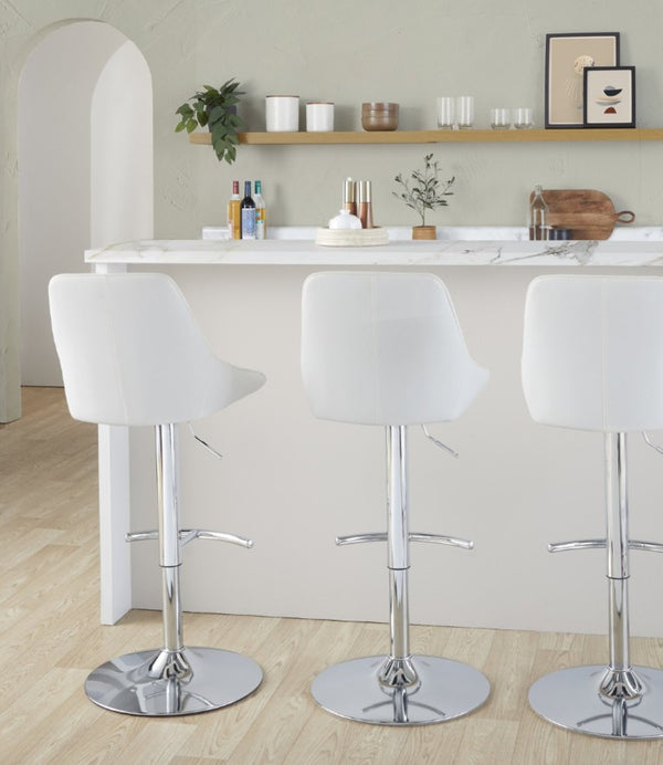 English Elm Contemporary Swivel Barstool Set of 2 White PU Faux Leather Adjustable Metal Frame Chrome B202S02325