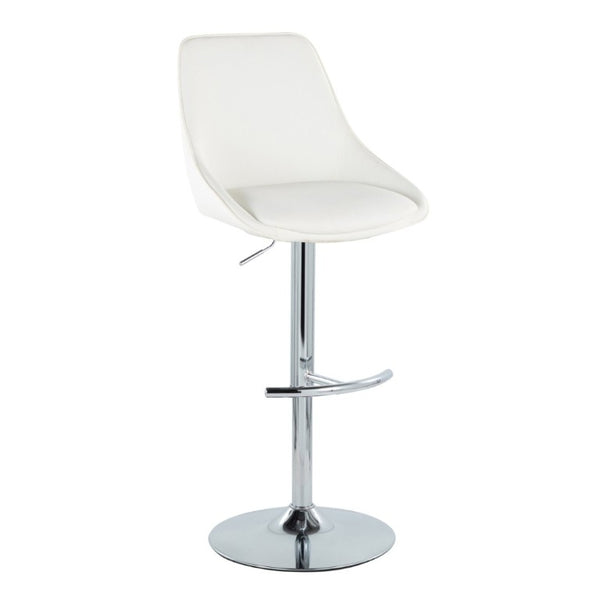 English Elm Contemporary Swivel Barstool Set of 2 White PU Faux Leather Adjustable Metal Frame Chrome B202S02325