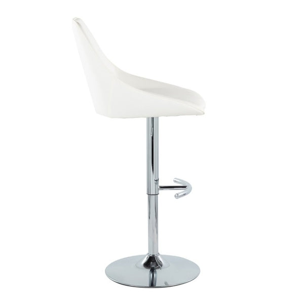English Elm Contemporary Swivel Barstool Set of 2 White PU Faux Leather Adjustable Metal Frame Chrome B202S02325