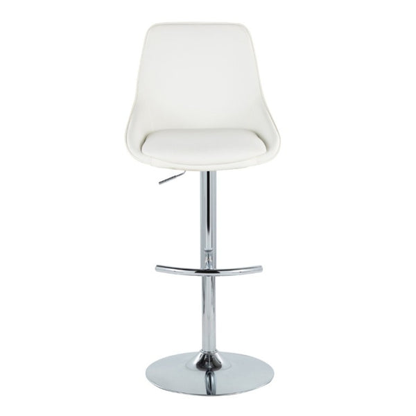 English Elm Contemporary Swivel Barstool Set of 2 White PU Faux Leather Adjustable Metal Frame Chrome B202S02325