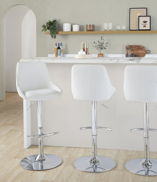 English Elm Contemporary Swivel Barstool Set of 2 White PU Faux Leather Adjustable Metal Frame Chrome B202S02325