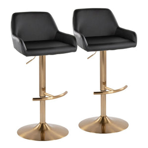 English Elm Contemporary Swivel Barstools Gold Base Black PU Leather Adjustable Height Set of 2 B202S02326