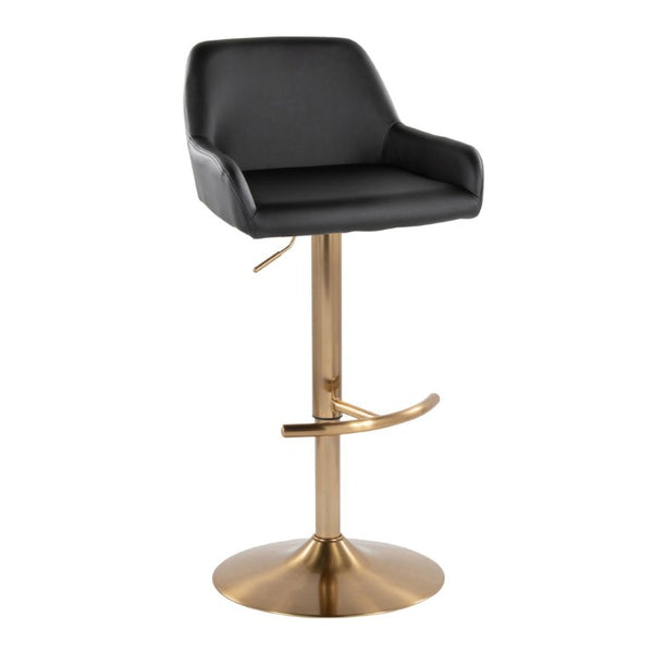 English Elm Contemporary Swivel Barstools Gold Base Black PU Leather Adjustable Height Set of 2 B202S02326