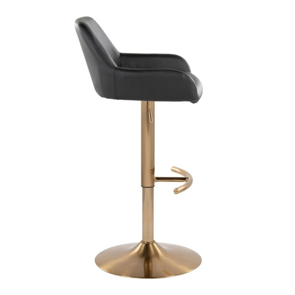 English Elm Contemporary Swivel Barstools Gold Base Black PU Leather Adjustable Height Set of 2 B202S02326
