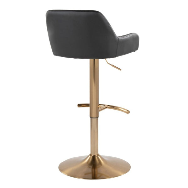 English Elm Contemporary Swivel Barstools Gold Base Black PU Leather Adjustable Height Set of 2 B202S02326