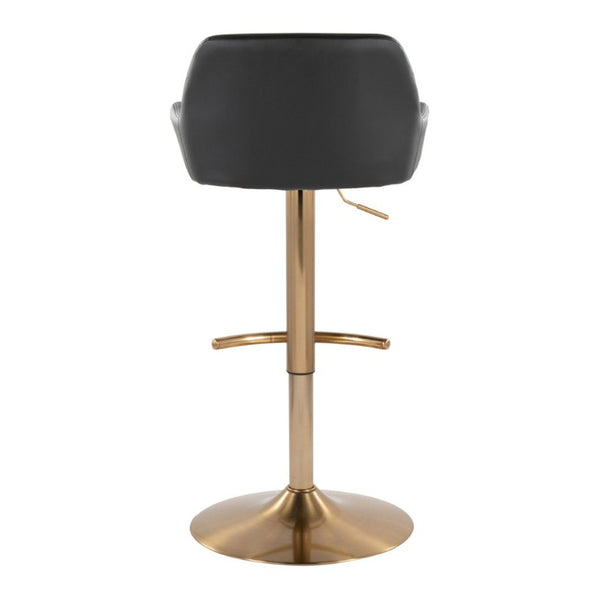 English Elm Contemporary Swivel Barstools Gold Base Black PU Leather Adjustable Height Set of 2 B202S02326
