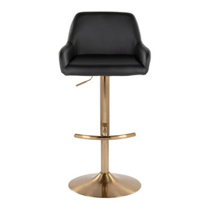 English Elm Contemporary Swivel Barstools Gold Base Black PU Leather Adjustable Height Set of 2 B202S02326