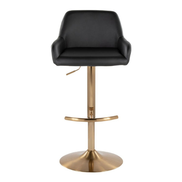 English Elm Contemporary Swivel Barstools Gold Base Black PU Leather Adjustable Height Set of 2 B202S02326