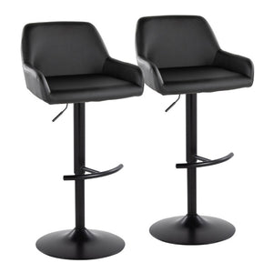English Elm Contemporary Swivel Barstools PU Leather Matte Metal Industrial Kitchen Set of 2 Black B202S02327