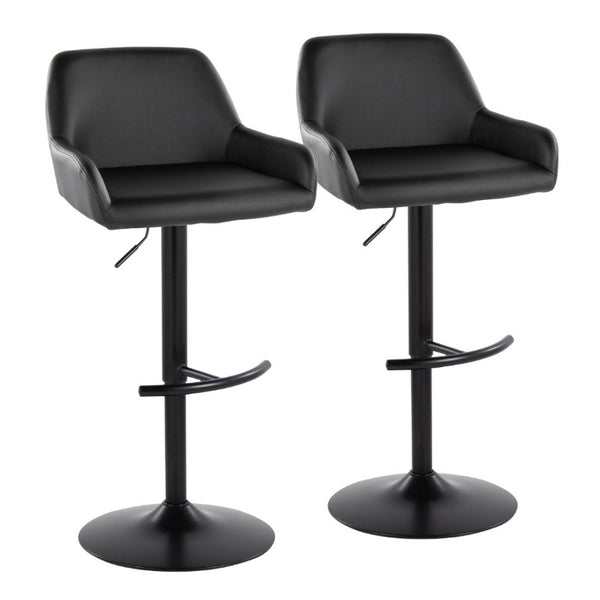English Elm Contemporary Swivel Barstools PU Leather Matte Metal Industrial Kitchen Set of 2 Black B202S02327
