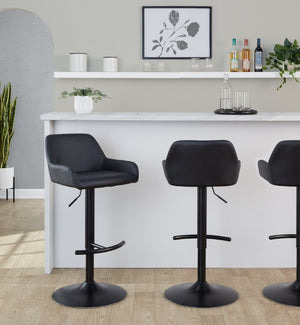 English Elm Contemporary Swivel Barstools PU Leather Matte Metal Industrial Kitchen Set of 2 Black B202S02327