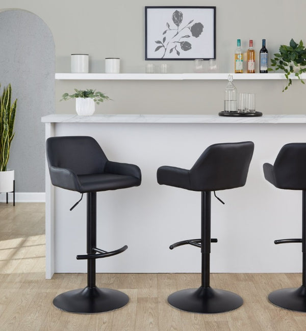 English Elm Contemporary Swivel Barstools PU Leather Matte Metal Industrial Kitchen Set of 2 Black B202S02327