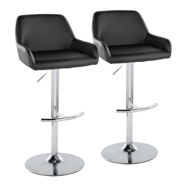 English Elm Contemporary Swivel Barstools PU Leather Matte Metal Industrial Kitchen Set of 2 Chrome B202S02328