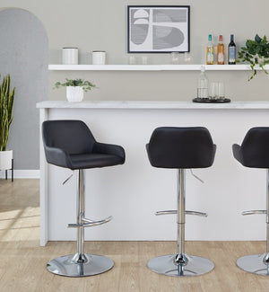 English Elm Contemporary Swivel Barstools PU Leather Matte Metal Industrial Kitchen Set of 2 Chrome B202S02328