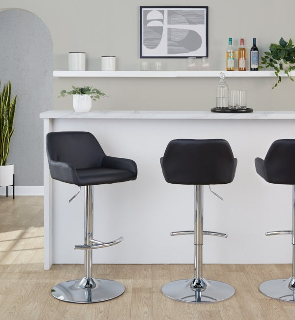 English Elm Contemporary Swivel Barstools PU Leather Matte Metal Industrial Kitchen Set of 2 Chrome B202S02328