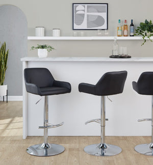 English Elm Contemporary Swivel Barstools PU Leather Matte Metal Industrial Kitchen Set of 2 Chrome B202S02328