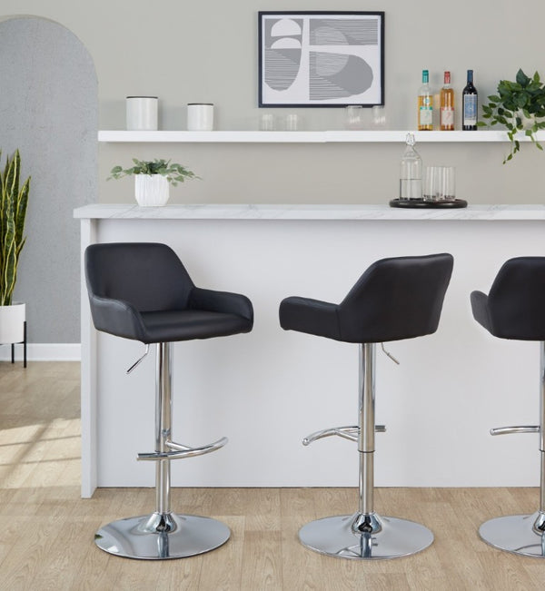 English Elm Contemporary Swivel Barstools PU Leather Matte Metal Industrial Kitchen Set of 2 Chrome B202S02328