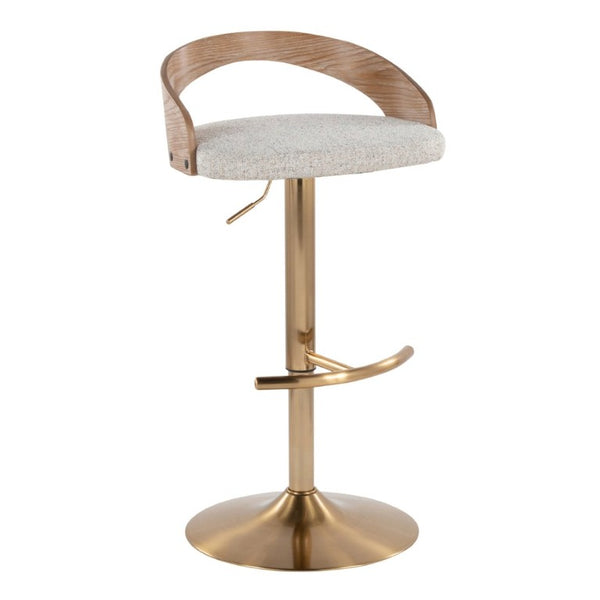 English Elm Adjustable Swivel Barstools with Gold Base Oat Upholstery and Whitewashed Wood Set of 2 B202S02329