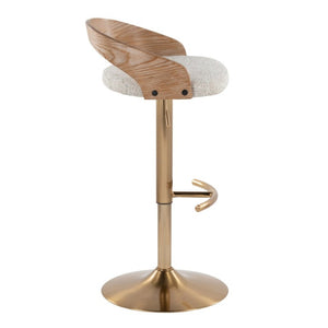 English Elm Adjustable Swivel Barstools with Gold Base Oat Upholstery and Whitewashed Wood Set of 2 B202S02329