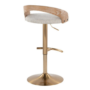 English Elm Adjustable Swivel Barstools with Gold Base Oat Upholstery and Whitewashed Wood Set of 2 B202S02329