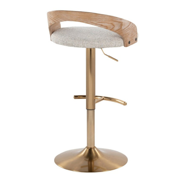 English Elm Adjustable Swivel Barstools with Gold Base Oat Upholstery and Whitewashed Wood Set of 2 B202S02329