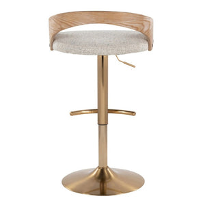 English Elm Adjustable Swivel Barstools with Gold Base Oat Upholstery and Whitewashed Wood Set of 2 B202S02329