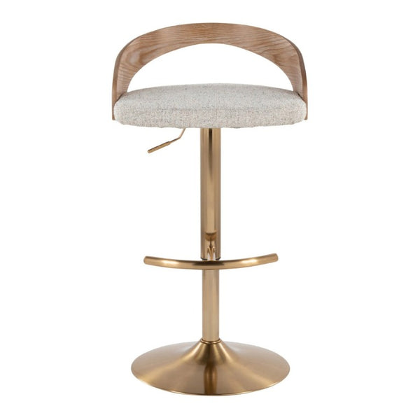 English Elm Adjustable Swivel Barstools with Gold Base Oat Upholstery and Whitewashed Wood Set of 2 B202S02329